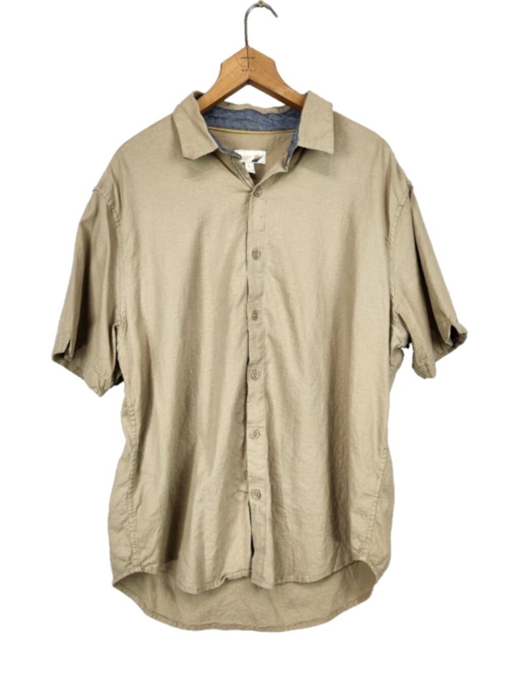 Mens Linen Collared Button Up Shirt Mens L Brown Short Sleeves Fundamental Coast